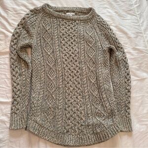 LL Bean Signature Sweater Women's XS Teal / Ivory Cable Knit l Pullover Sweater
